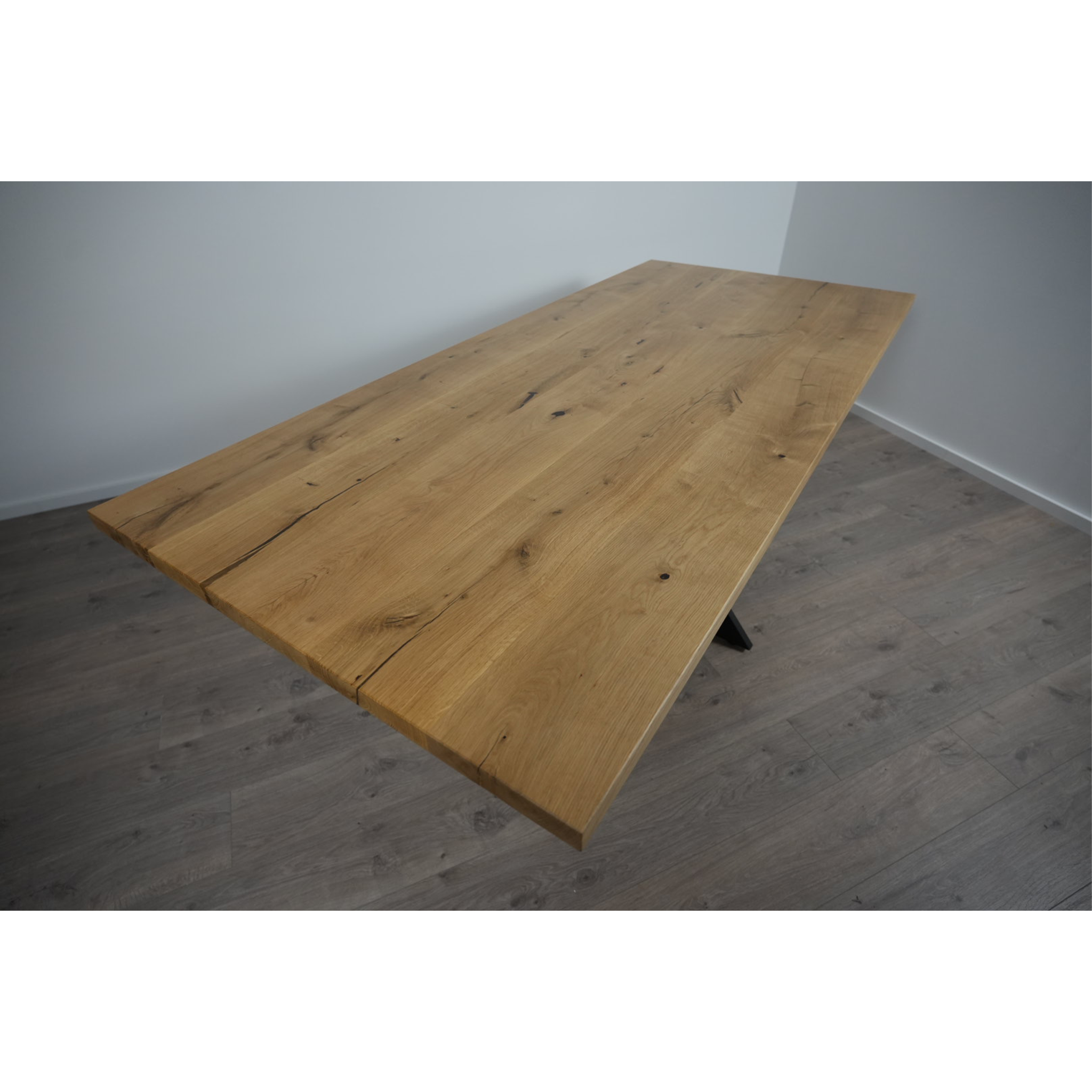 Massivholz Esstisch | Gerade Kante Spider Gestell / Schwarz