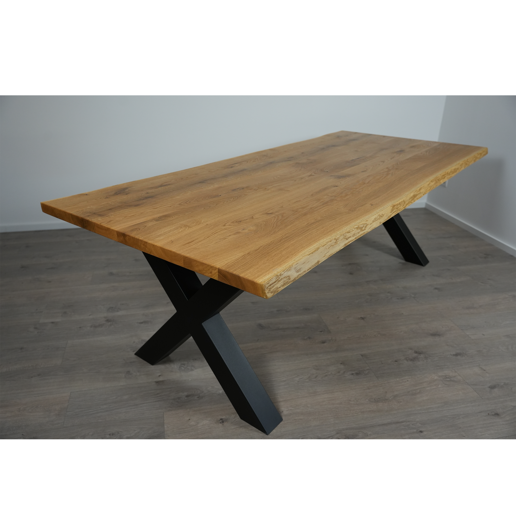 Esstisch Massivholz | Baumkante X - Gestell / Schwarz
