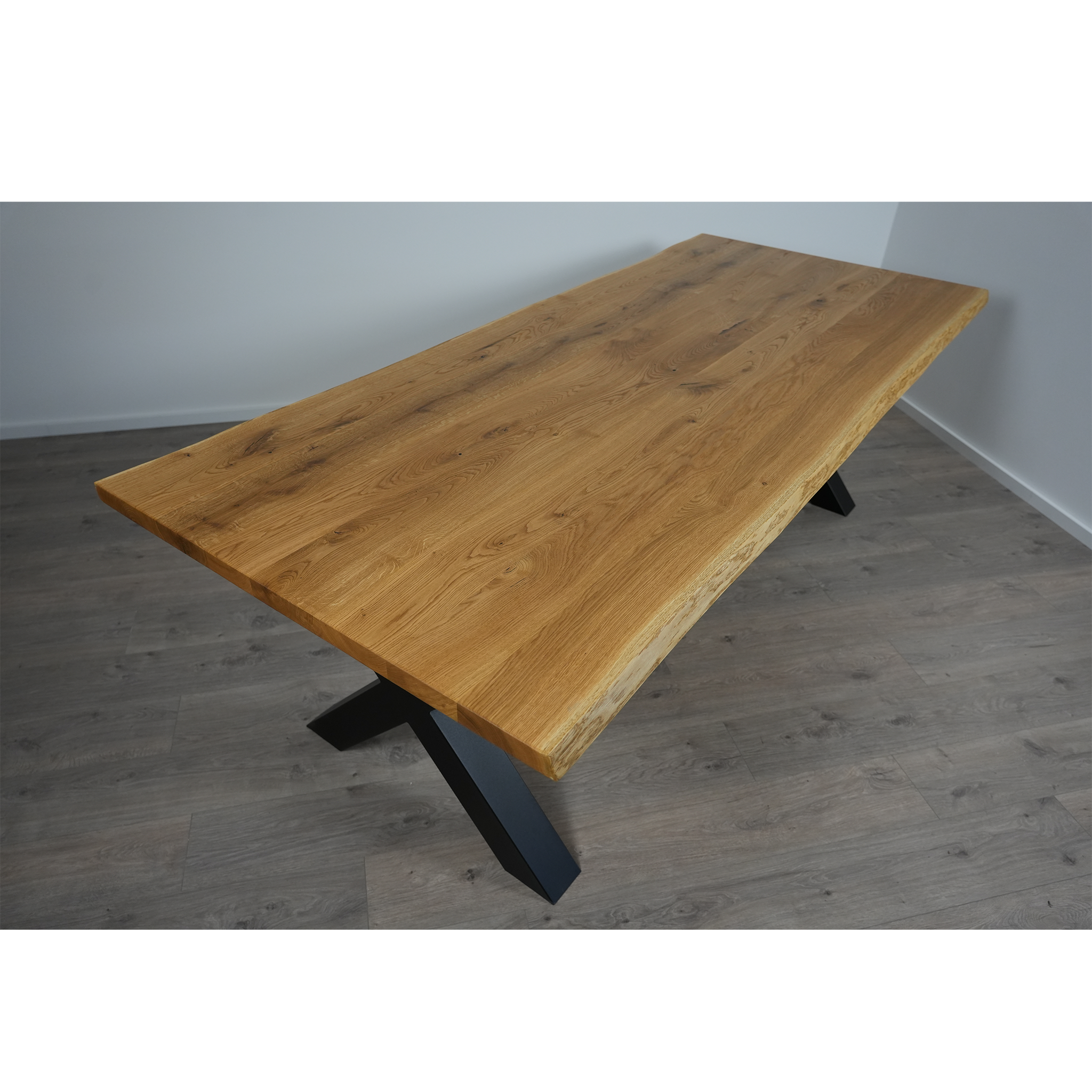 Esstisch Massivholz | Baumkante X - Gestell / Schwarz