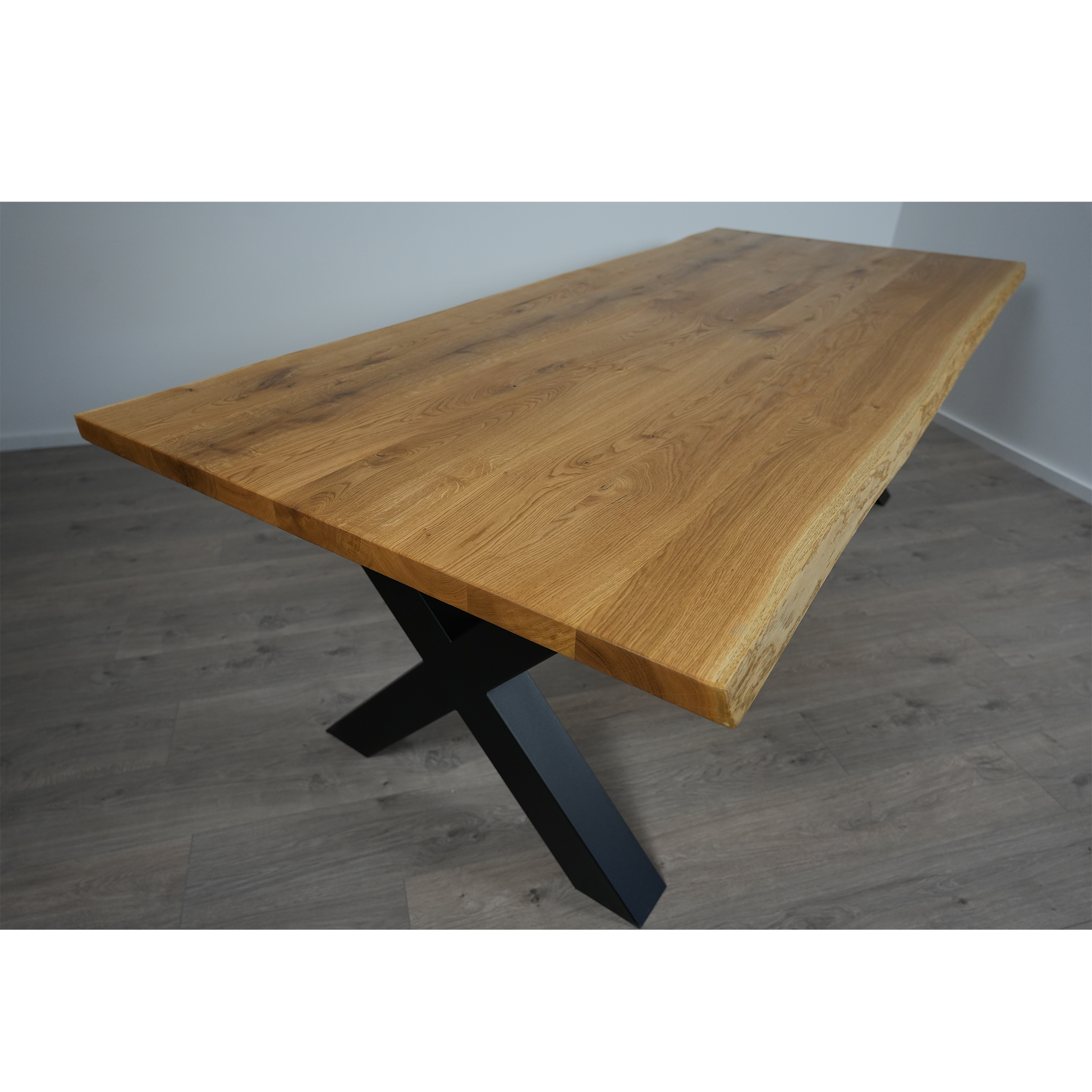 Esstisch Massivholz | Baumkante X - Gestell / Schwarz