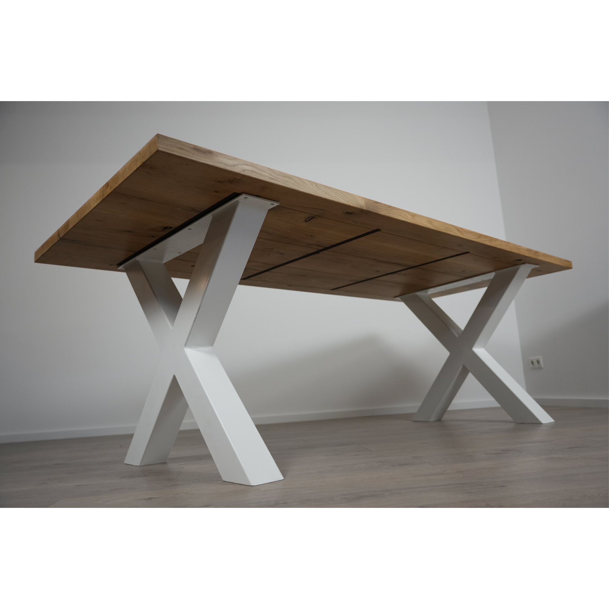 Massivhol Esstisch | Gerade Kante X - Gestell / Weiß