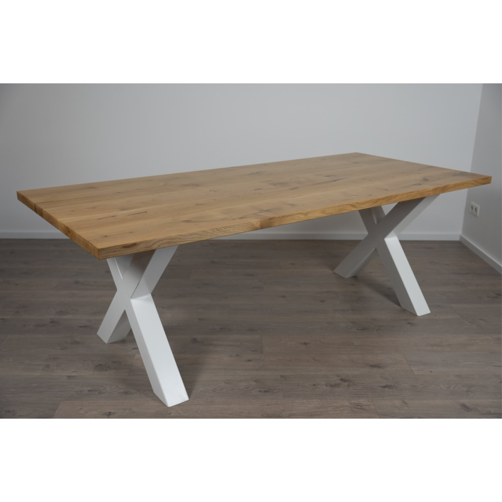 Massivhol Esstisch | Gerade Kante X - Gestell / Weiß