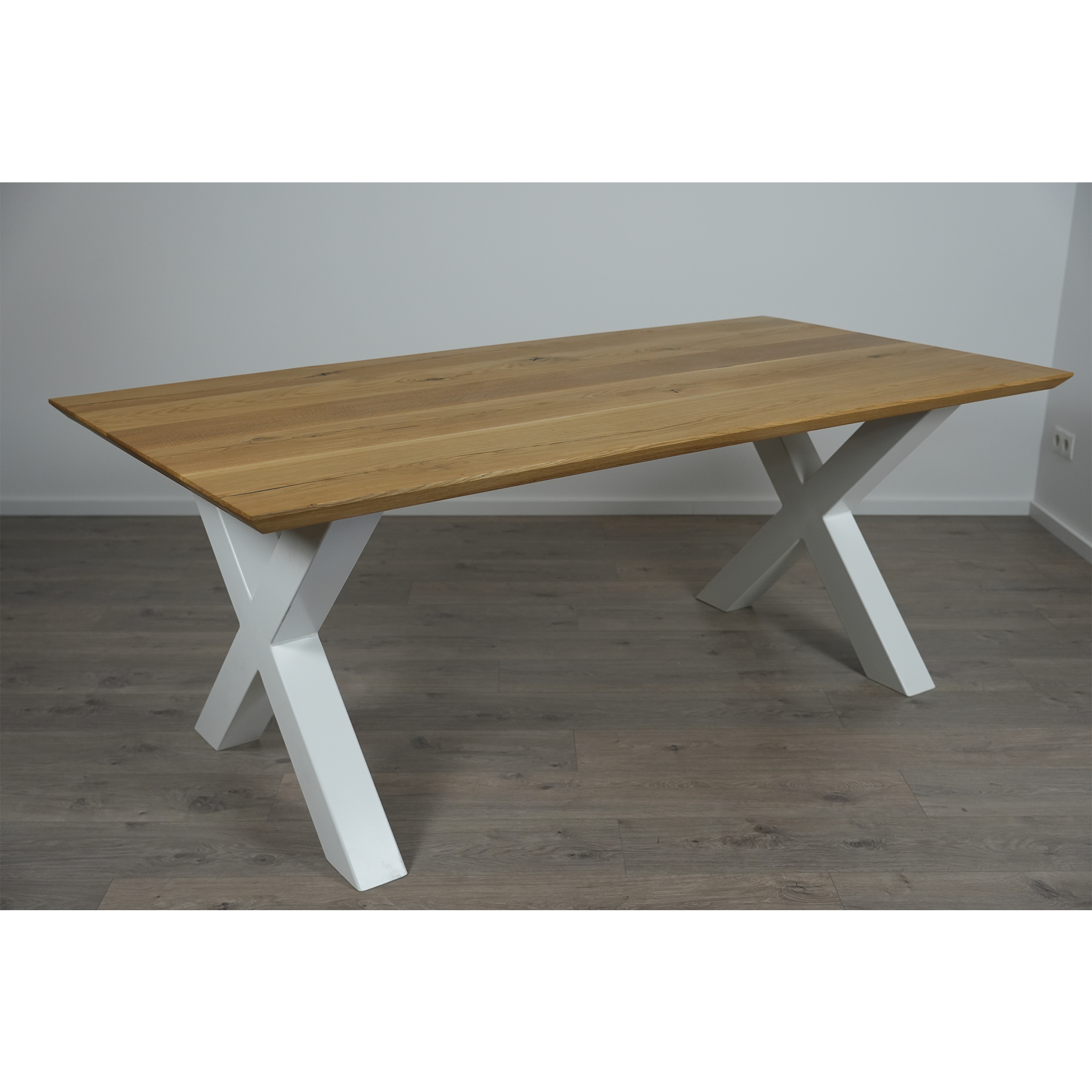 Massivhol Esstisch | Schweizer Kante X - Gestell / Weiß