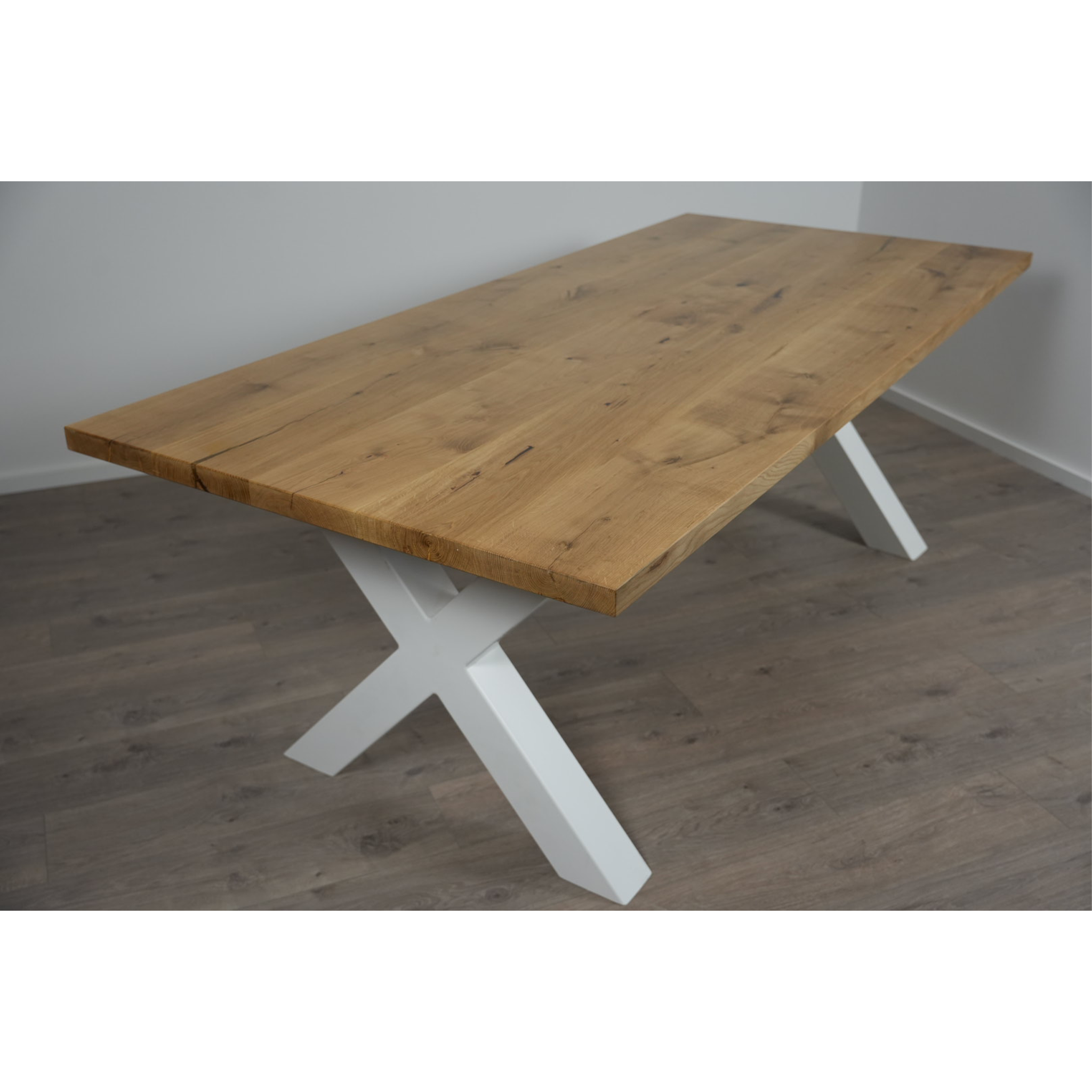 Massivhol Esstisch | Gerade Kante X - Gestell / Weiß