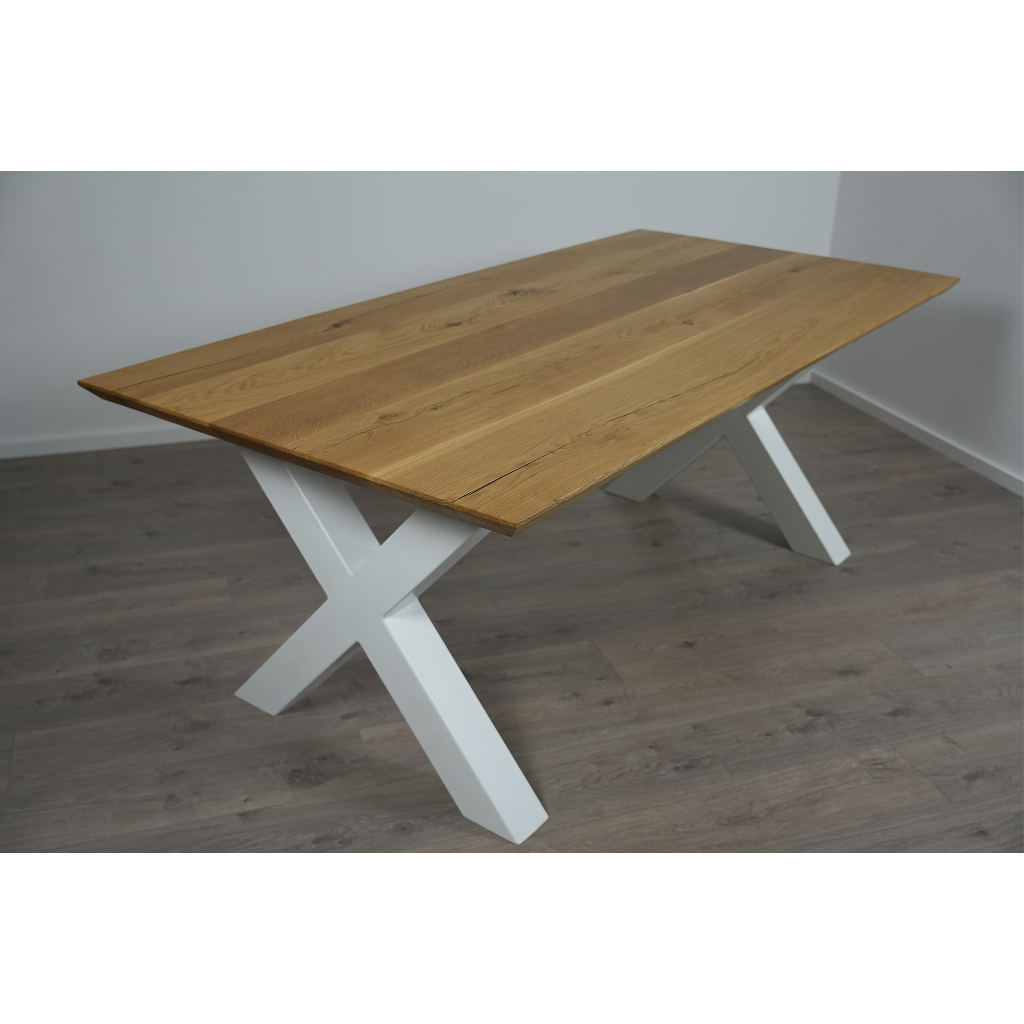 Massivhol Esstisch | Schweizer Kante X - Gestell / Weiß