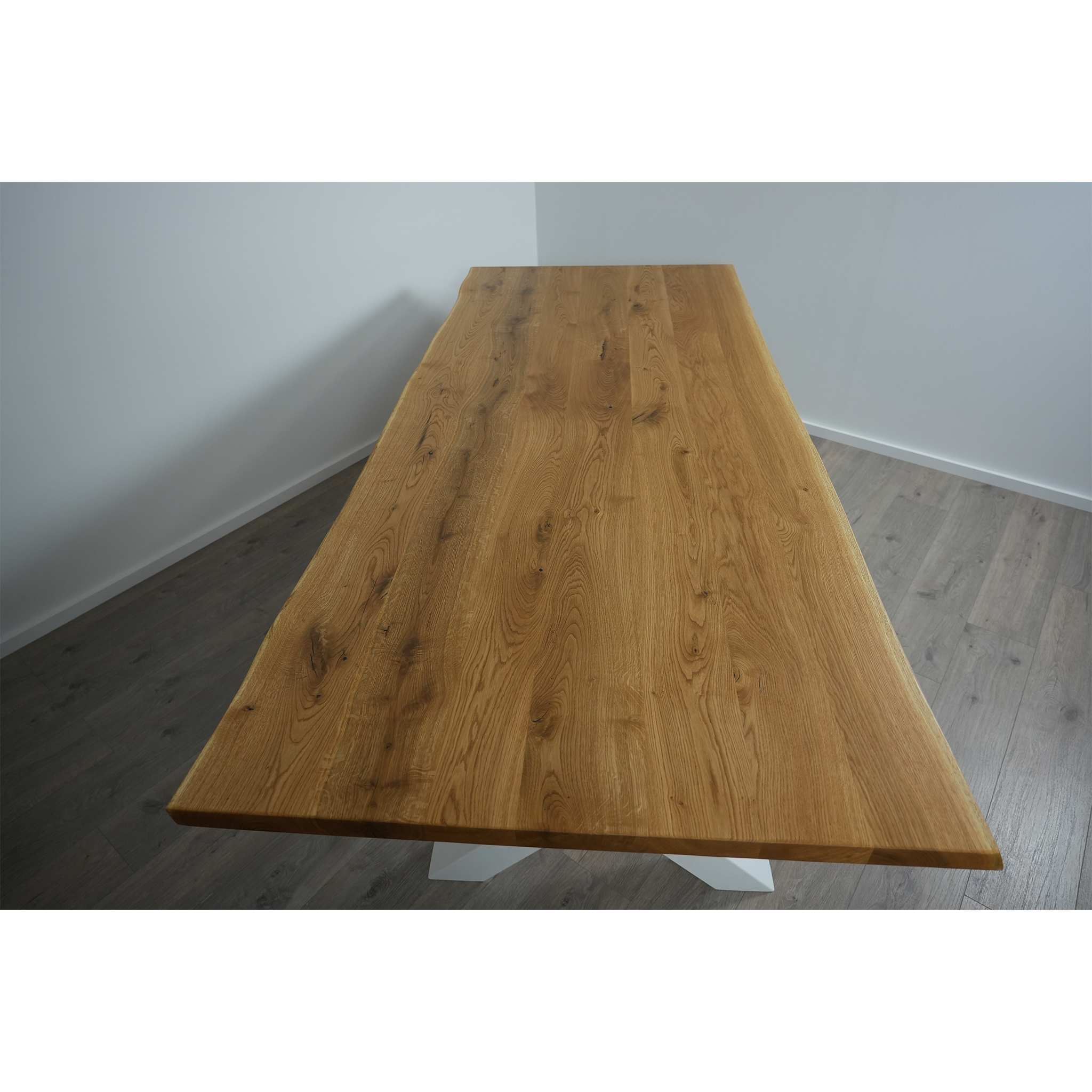 Massivhol Esstisch | Baumkante X - Gestell / Weiß