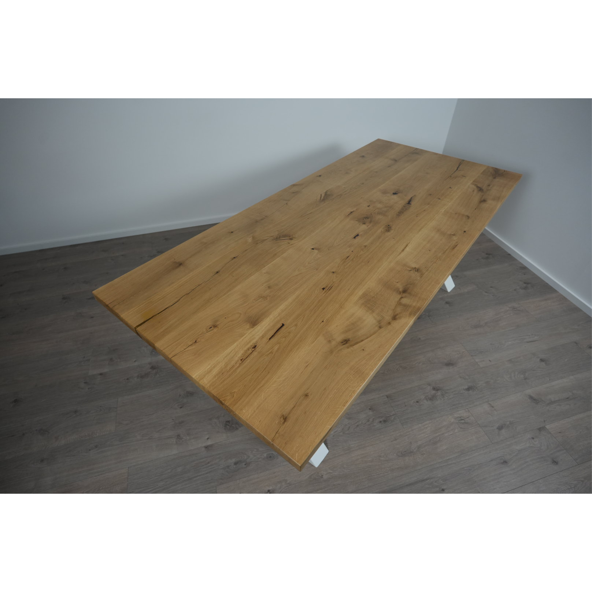 Massivhol Esstisch | Gerade Kante X - Gestell / Weiß