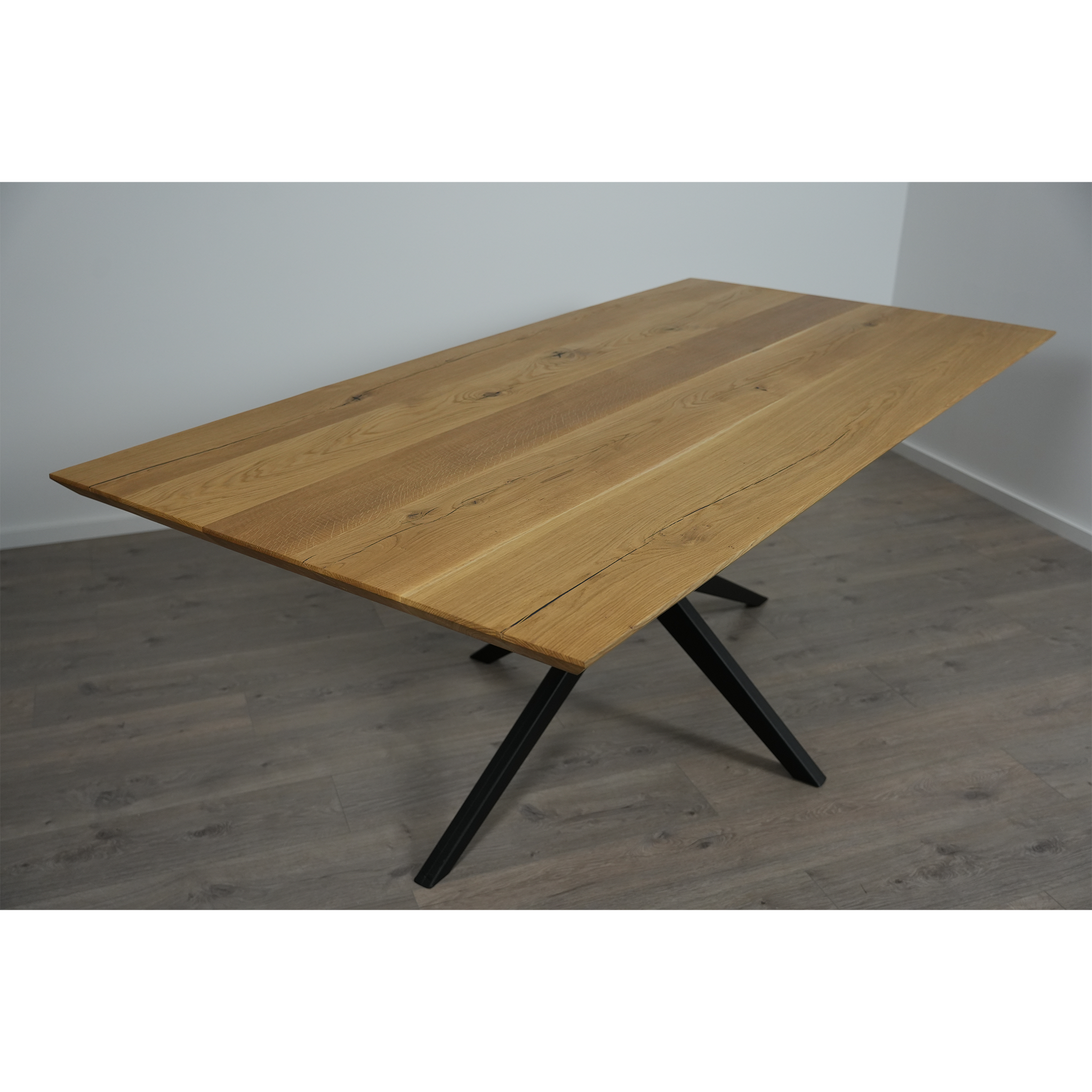 Massivholz Esstisch | Schweizer Kante Tischgestell Spider Fantasy / Schwarz