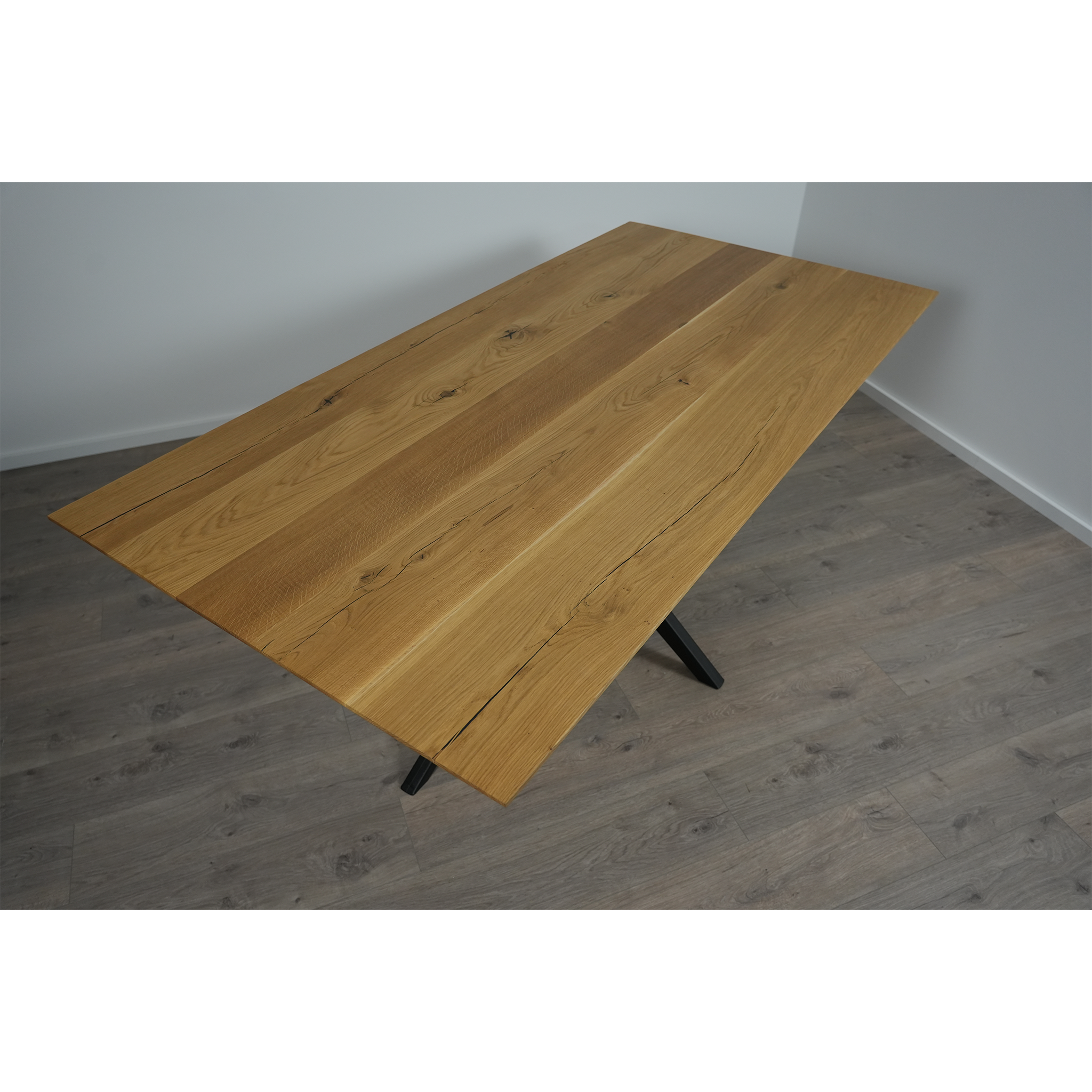 Massivholz Esstisch | Schweizer Kante Tischgestell Spider Fantasy / Schwarz