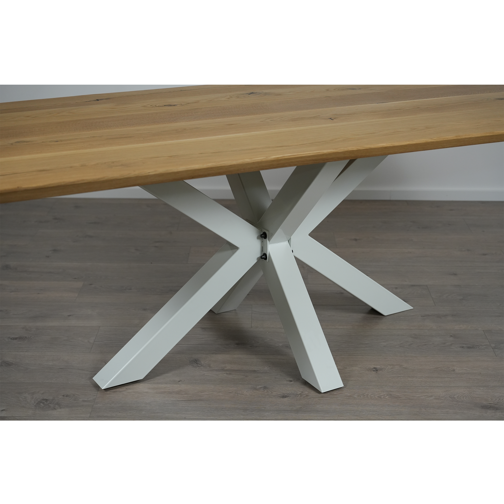 Massivholz Esstisch | Schweizer Kante Spider Gestell / Weiß