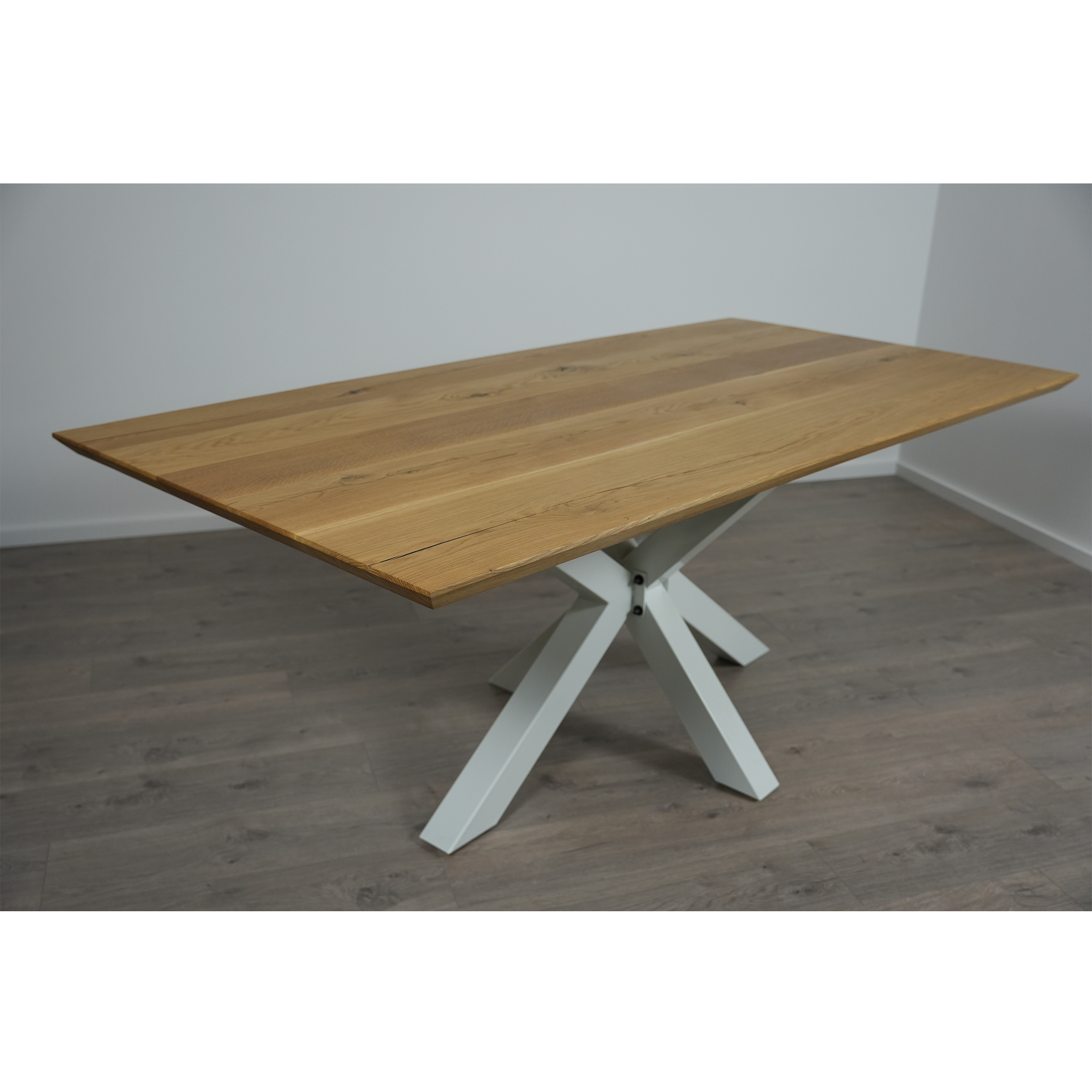 Massivholz Esstisch | Schweizer Kante Spider Gestell / Weiß
