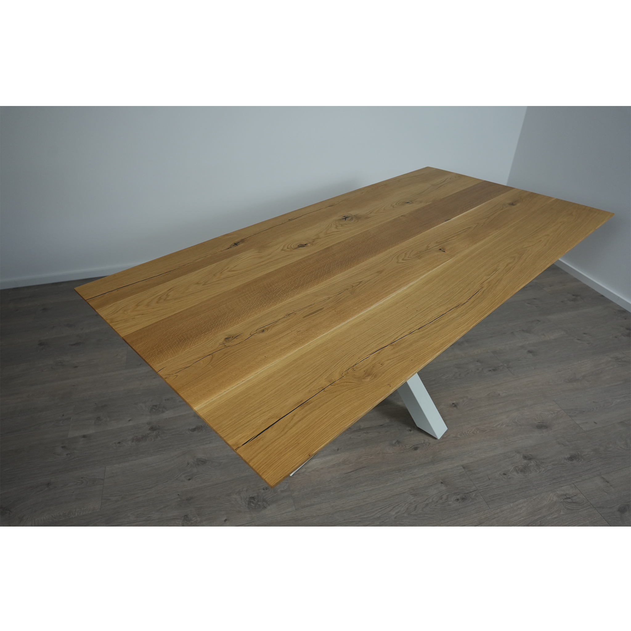 Massivholz Esstisch | Schweizer Kante Spider Gestell / Weiß