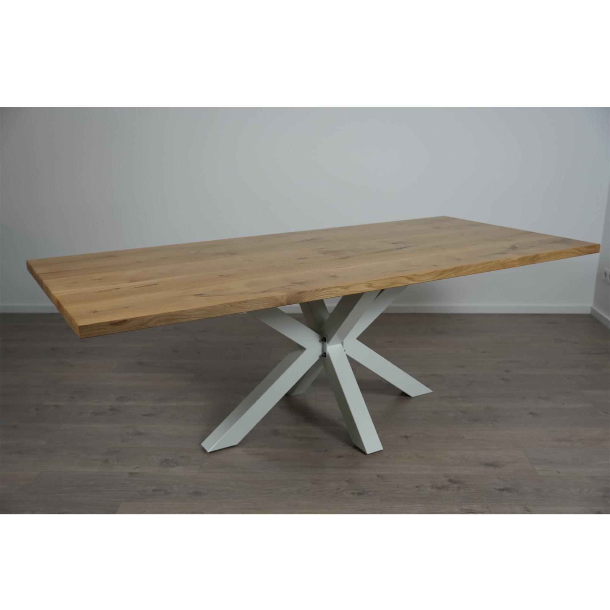 Massivholz Esstisch | Gerade Kante Spider Gestell / Weiß