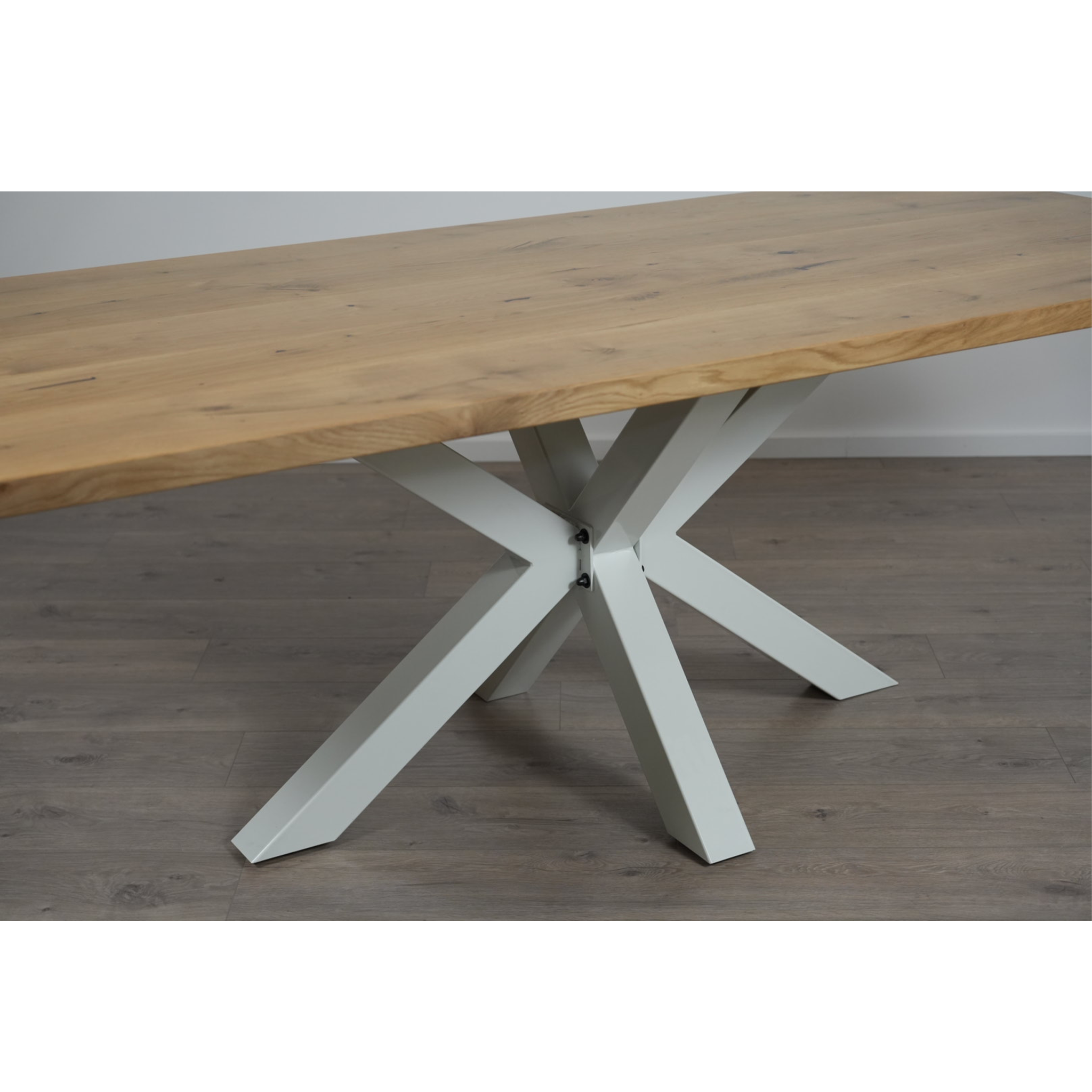 Massivholz Esstisch | Gerade Kante Spider Gestell / Weiß