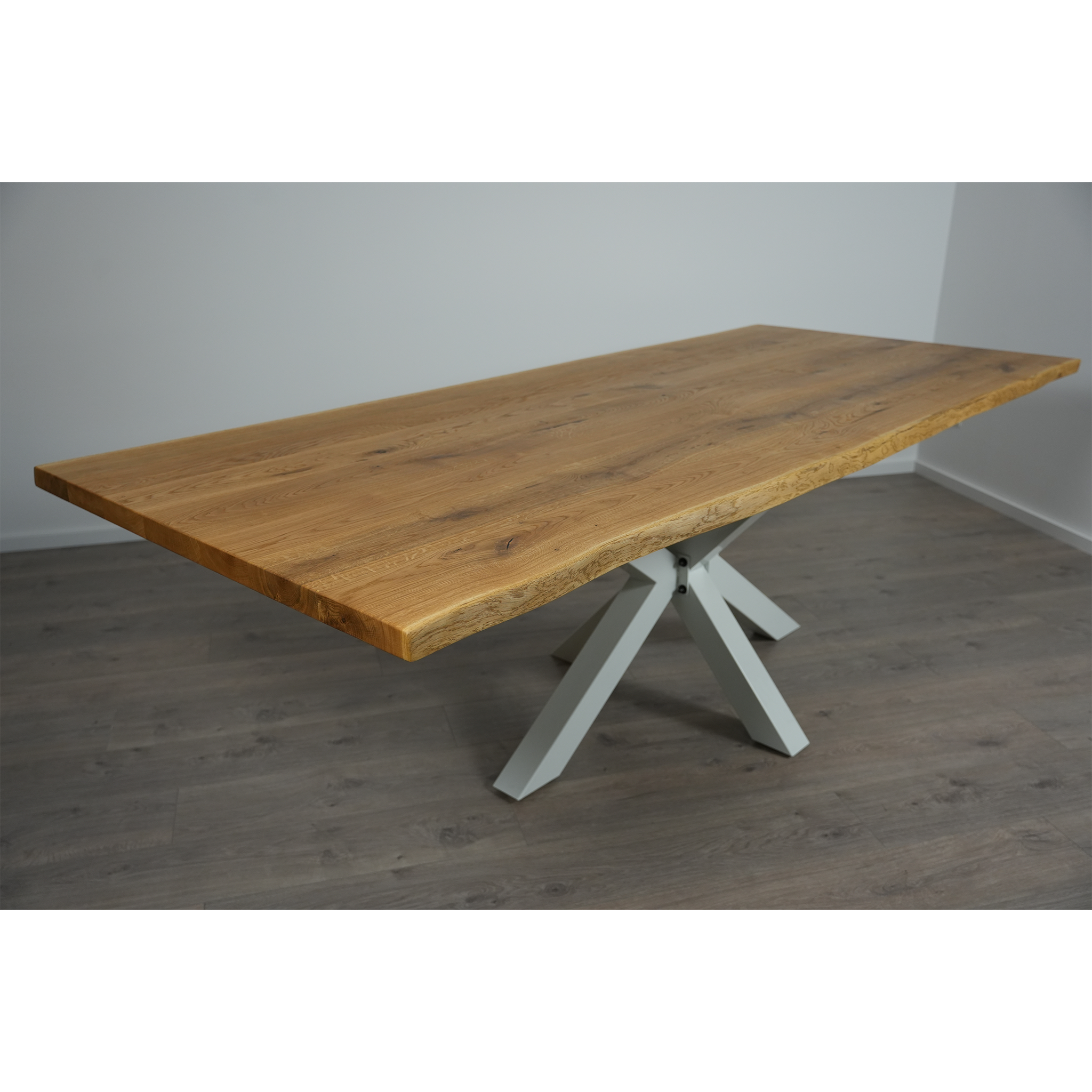 Massivholz Esstisch | Baumkante Spider Gestell / Weiß