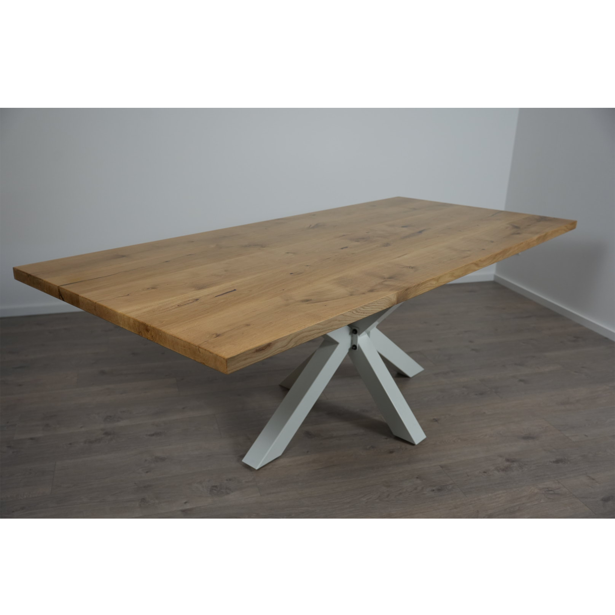 Massivholz Esstisch | Gerade Kante Spider Gestell / Weiß