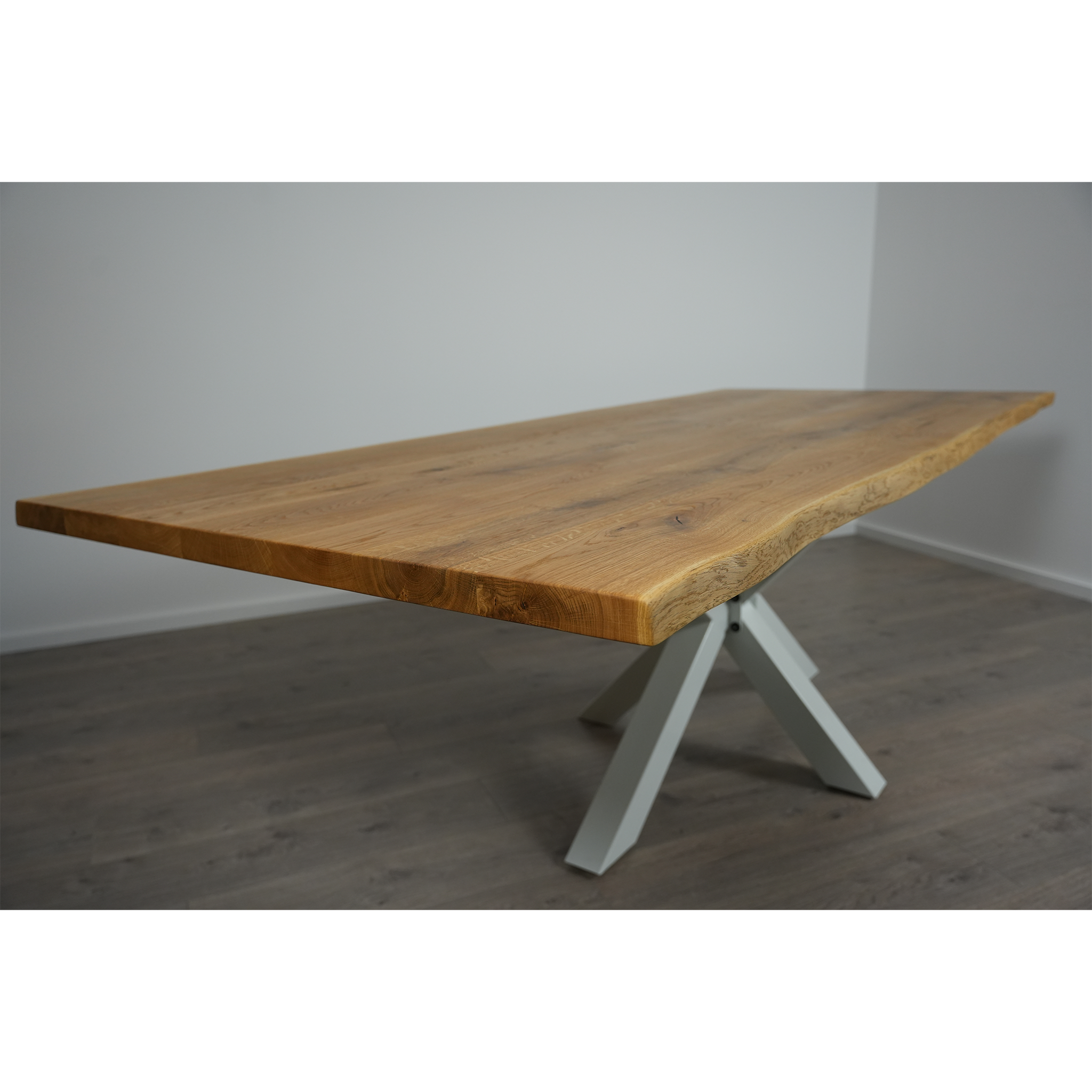 Massivholz Esstisch | Baumkante Spider Gestell / Weiß