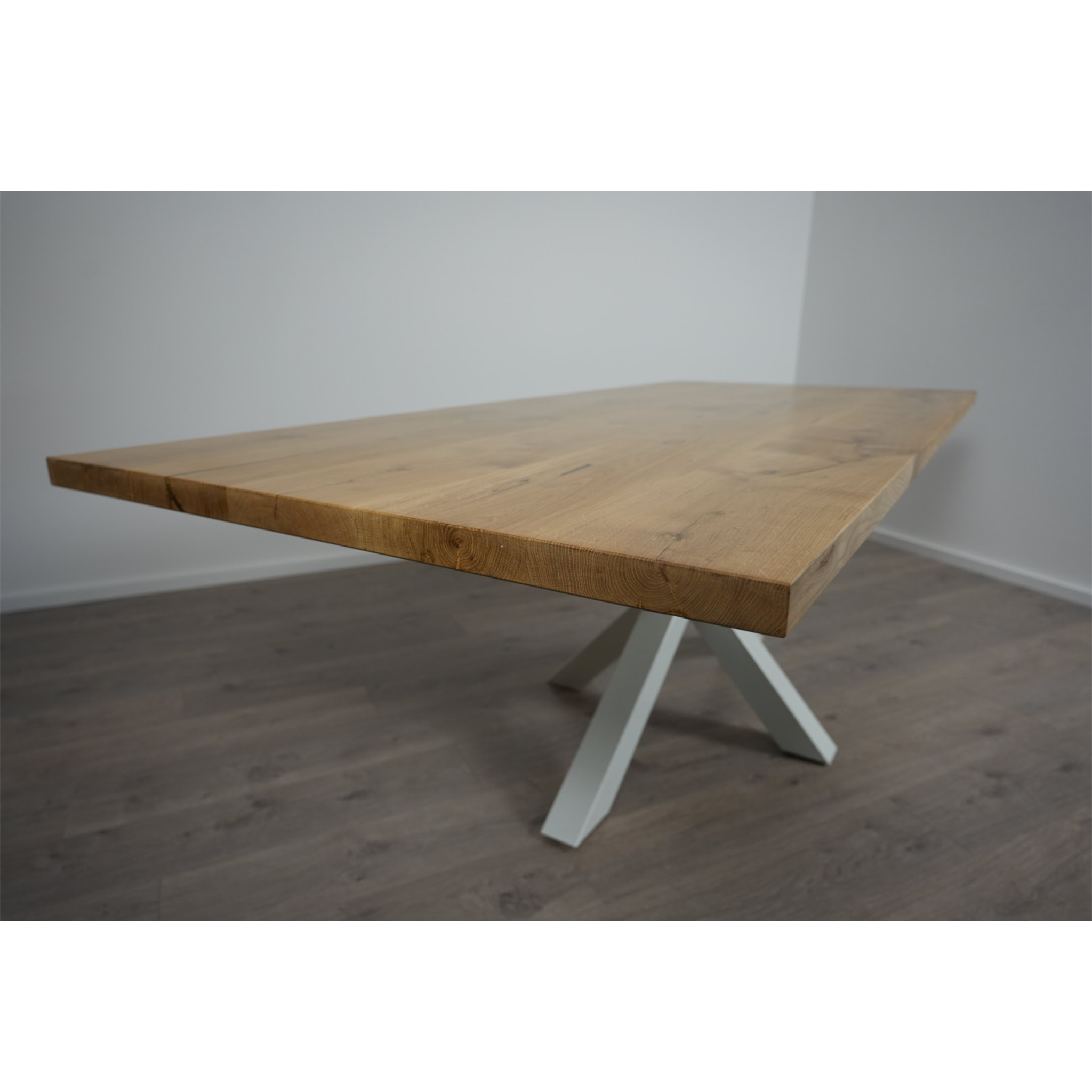 Massivholz Esstisch | Gerade Kante Spider Gestell / Weiß