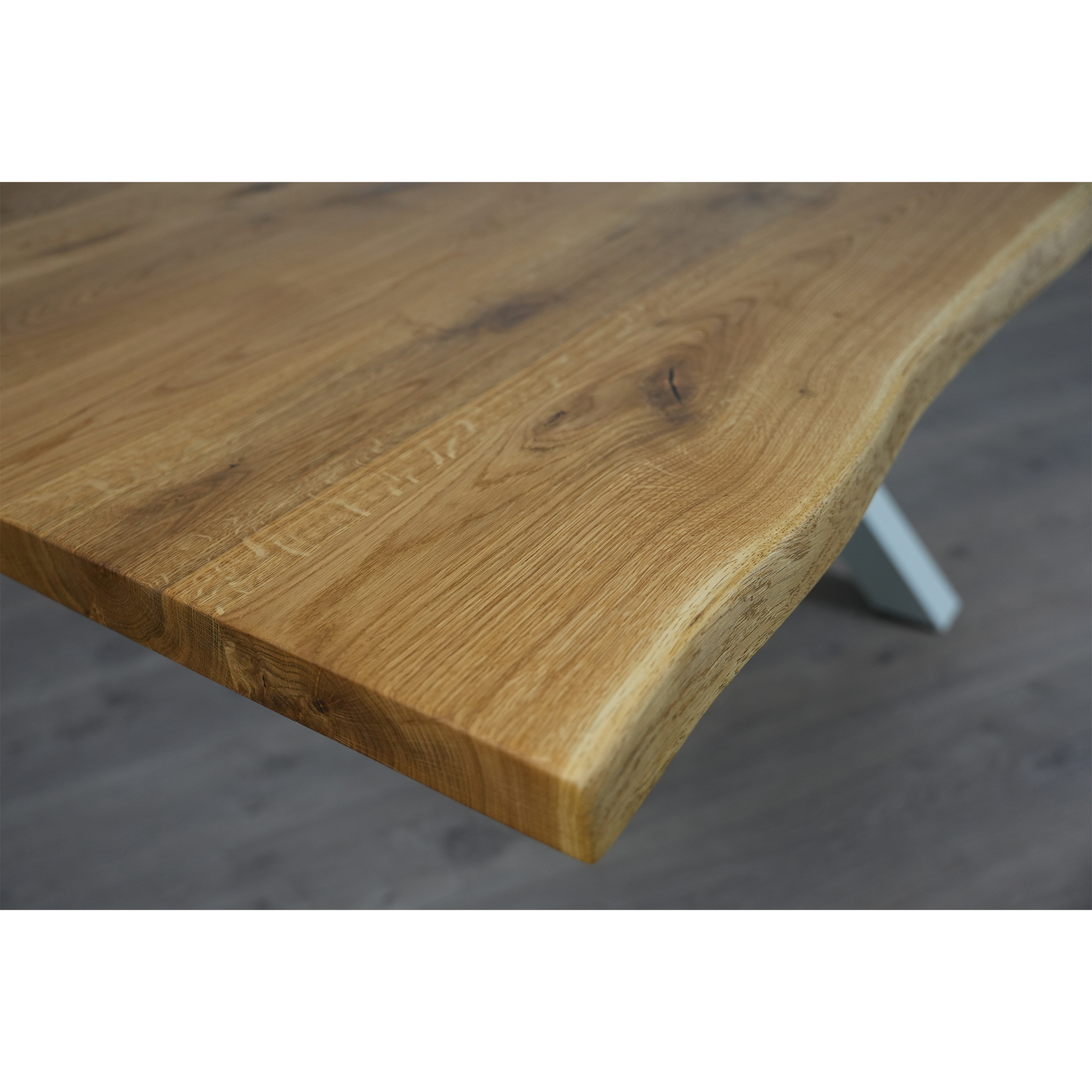 Massivholz Esstisch | Baumkante Spider Gestell / Weiß