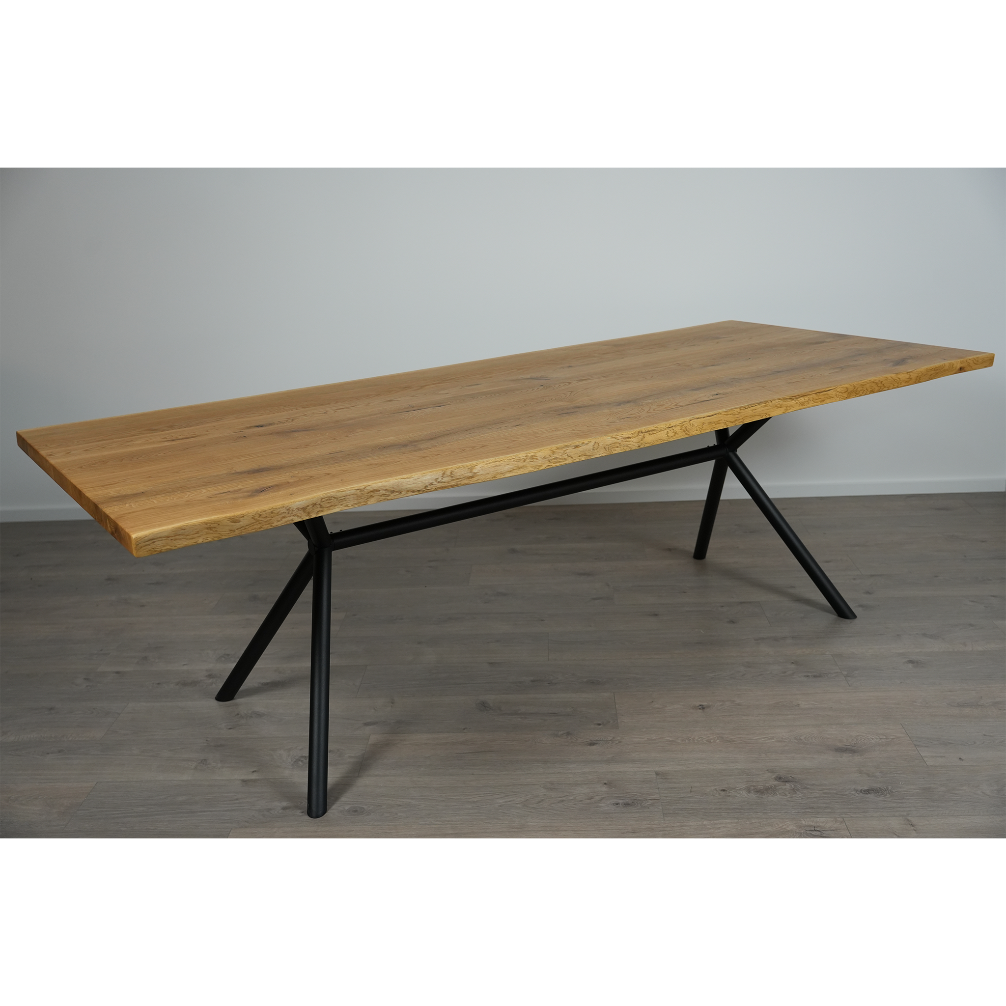 Massivholz Esstisch | Baumkante Rex Long Gestell / Schwarz