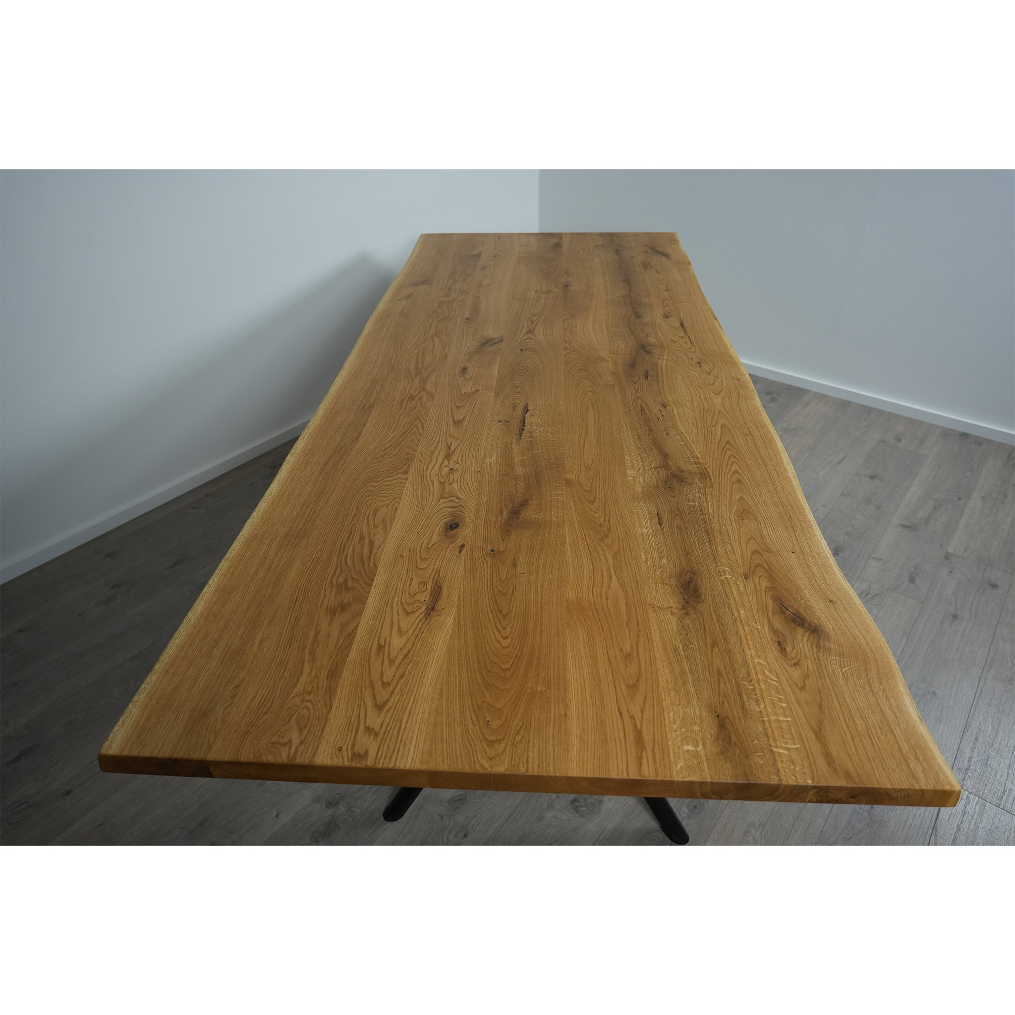 Massivholz Esstisch | Baumkante Rex Long Gestell / Schwarz