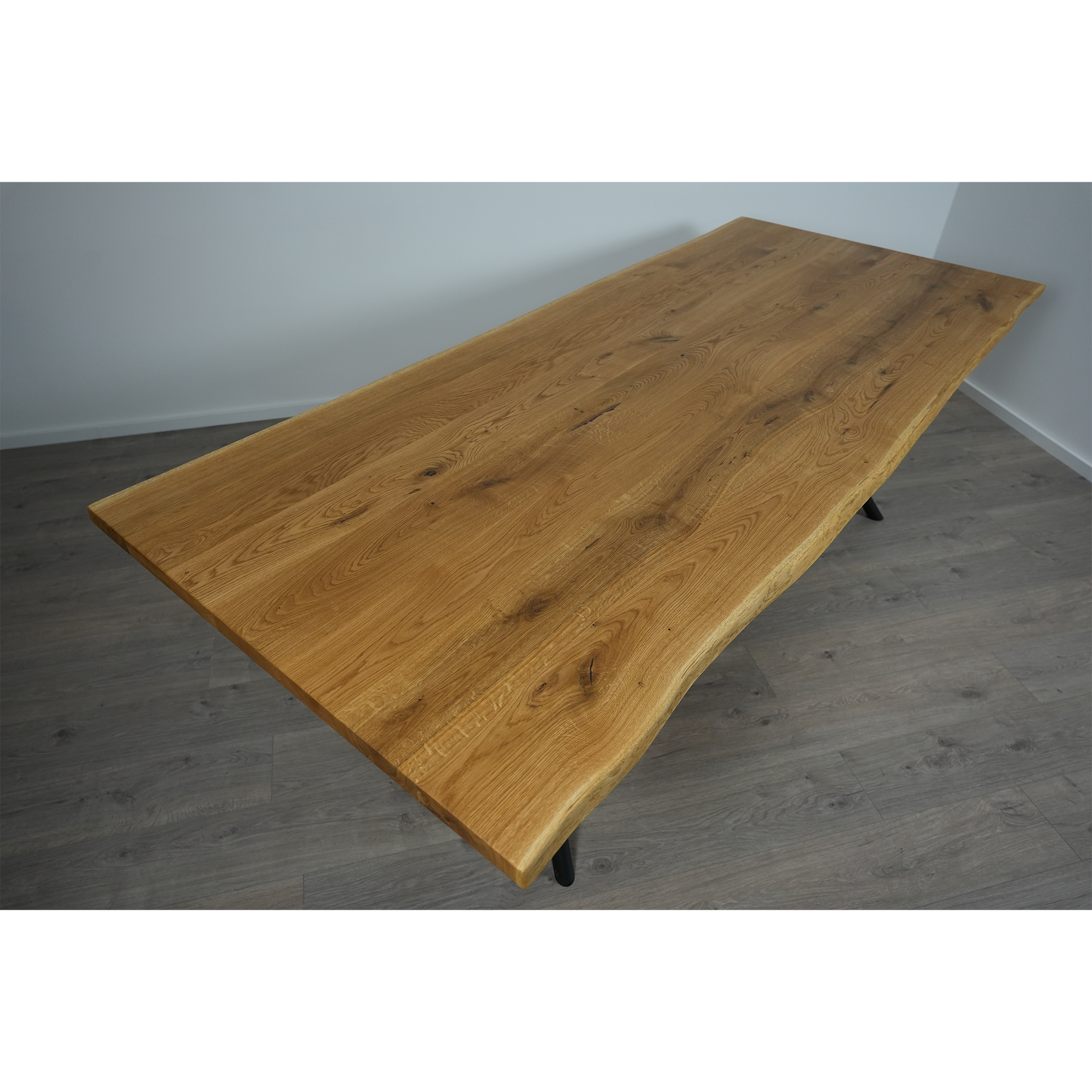 Massivholz Esstisch | Baumkante Rex Long Gestell / Schwarz