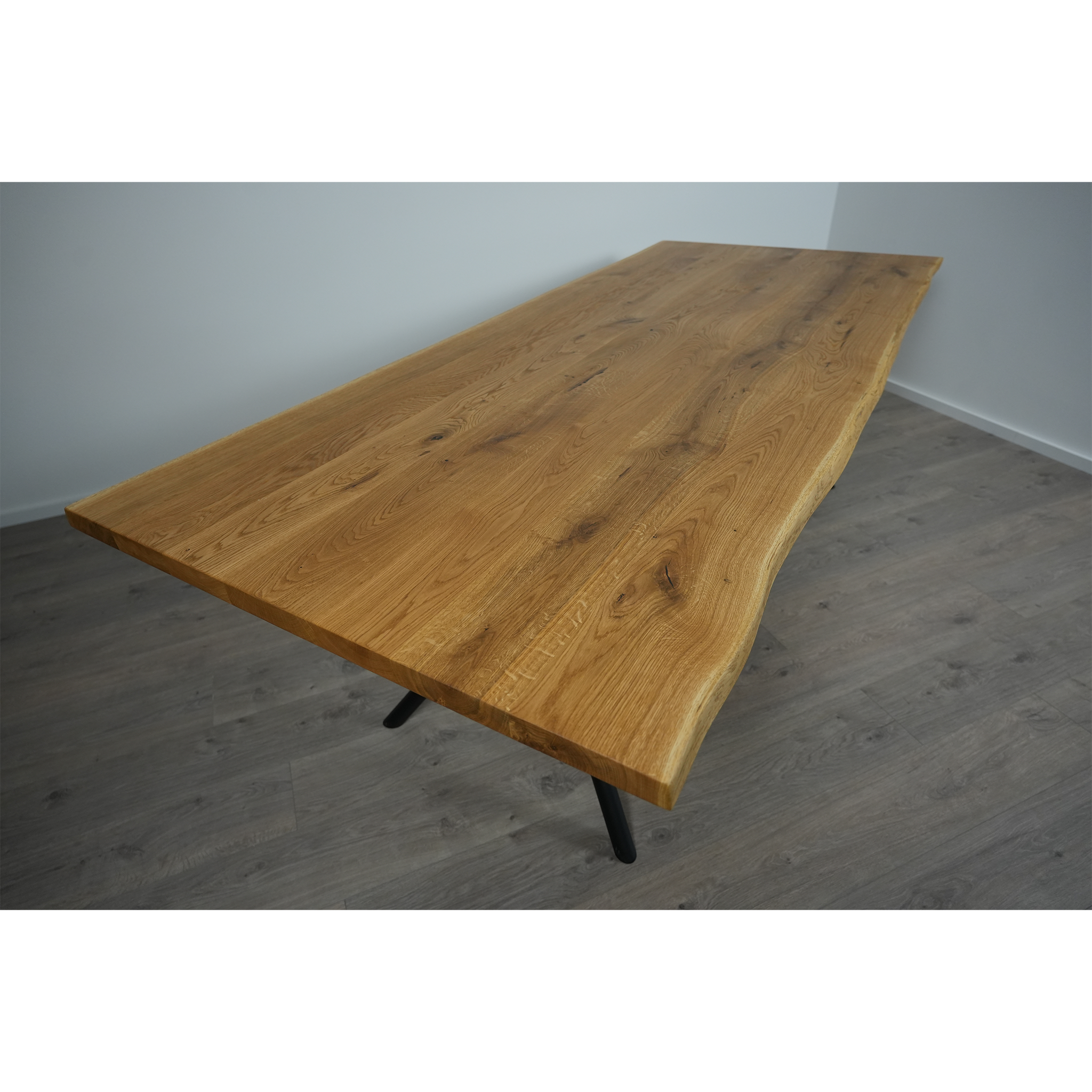 Massivholz Esstisch | Baumkante Rex Long Gestell / Schwarz