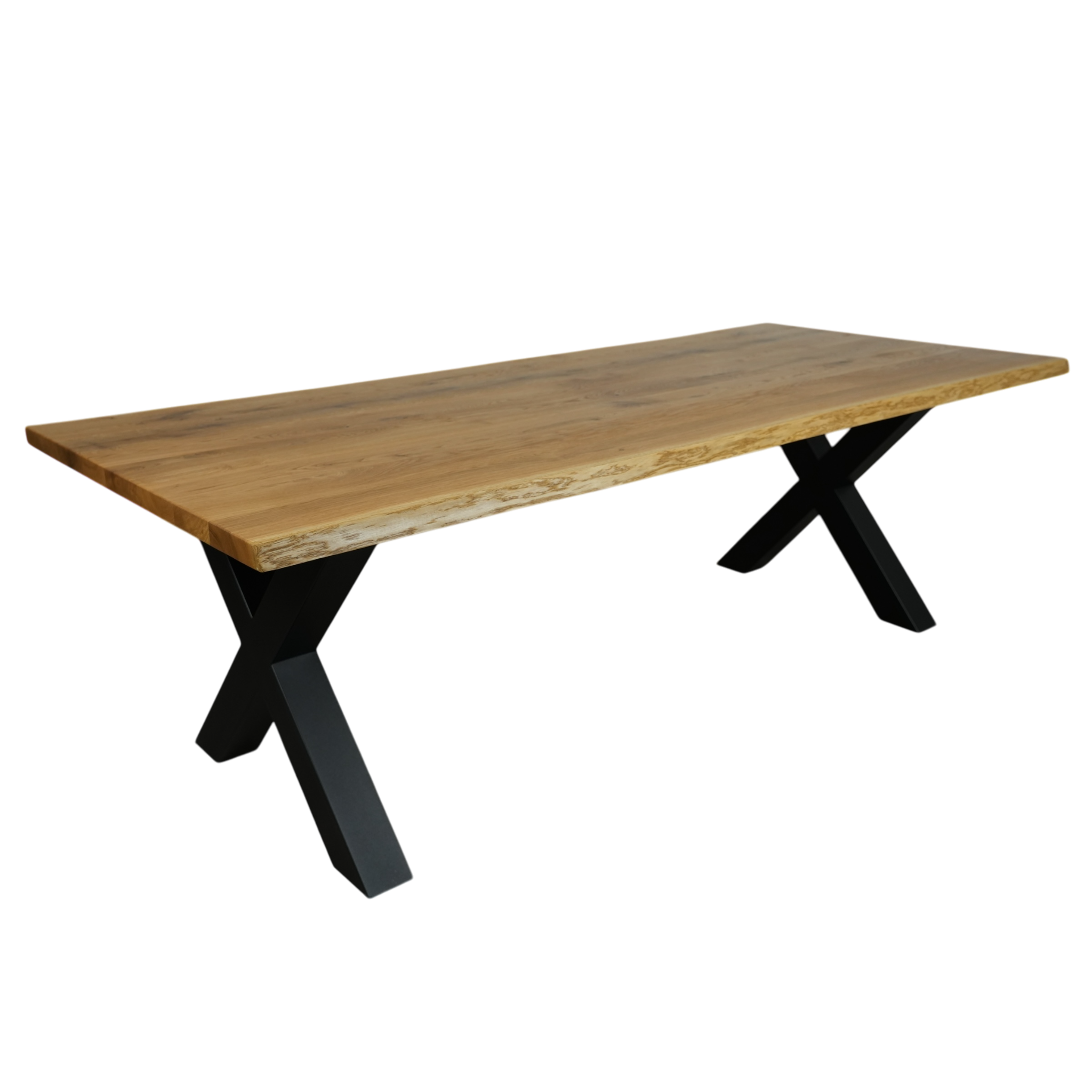 Esstisch Massivholz | Baumkante X - Gestell / Schwarz