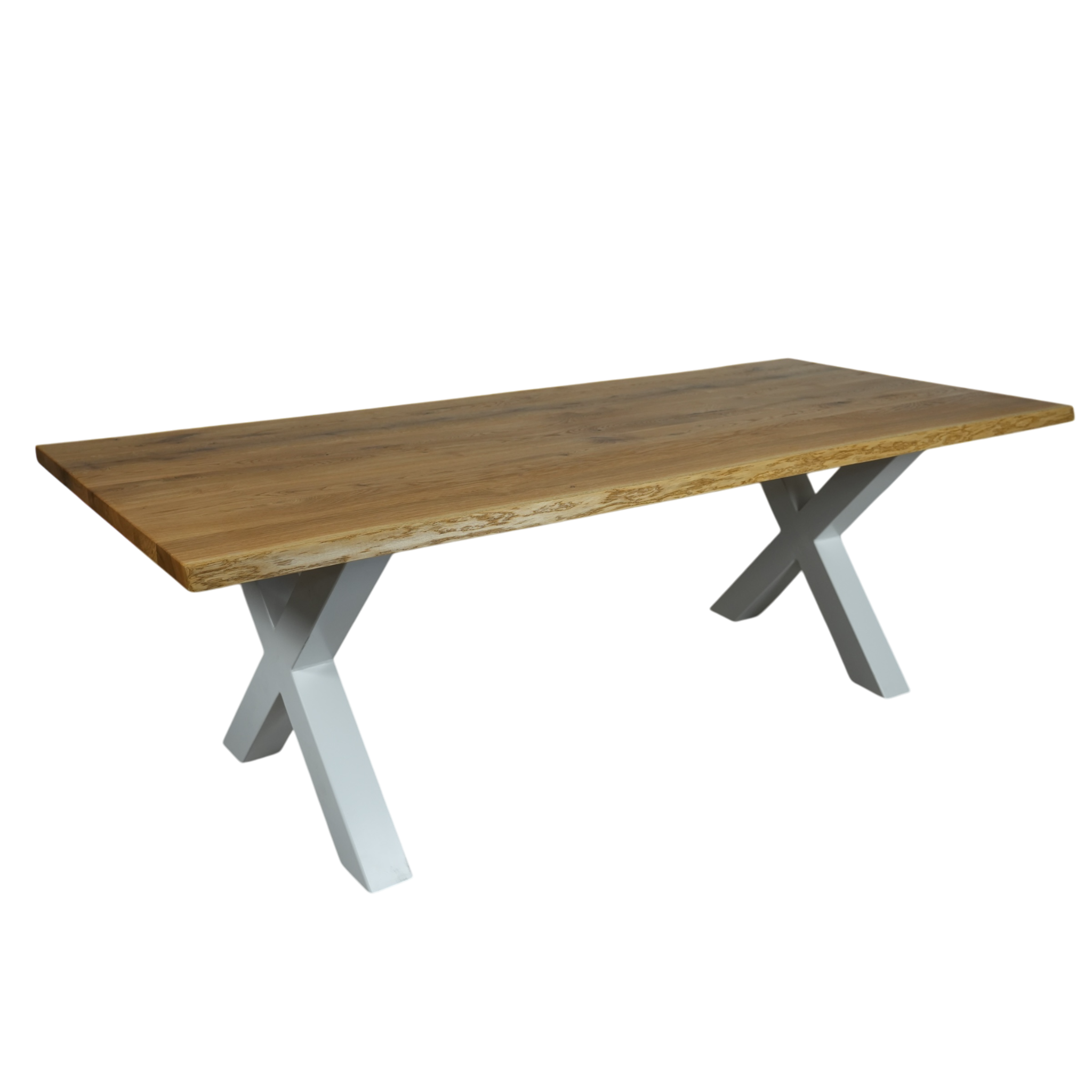 Massivhol Esstisch | Baumkante X - Gestell / Weiß