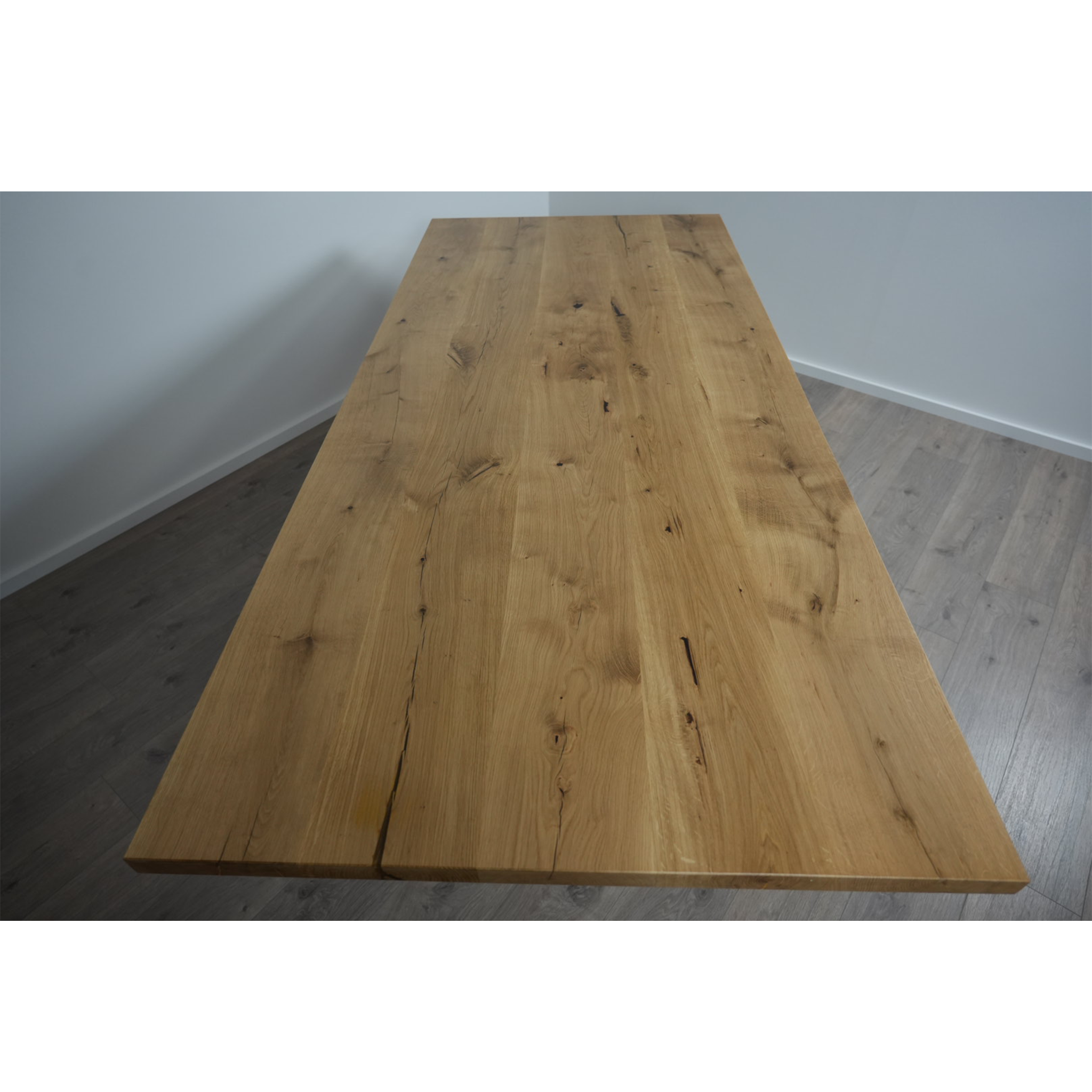 Massivholz Esstisch| Gerade Kante Spider Gestell / Grau