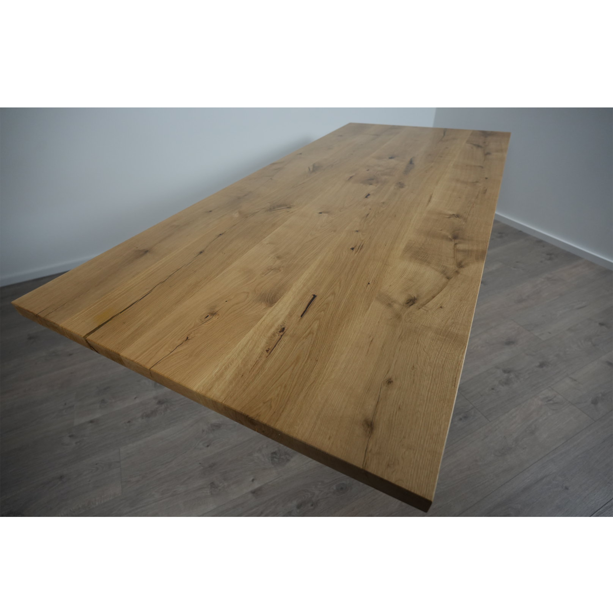 Massivholz Esstisch| Gerade Kante Spider Gestell / Grau